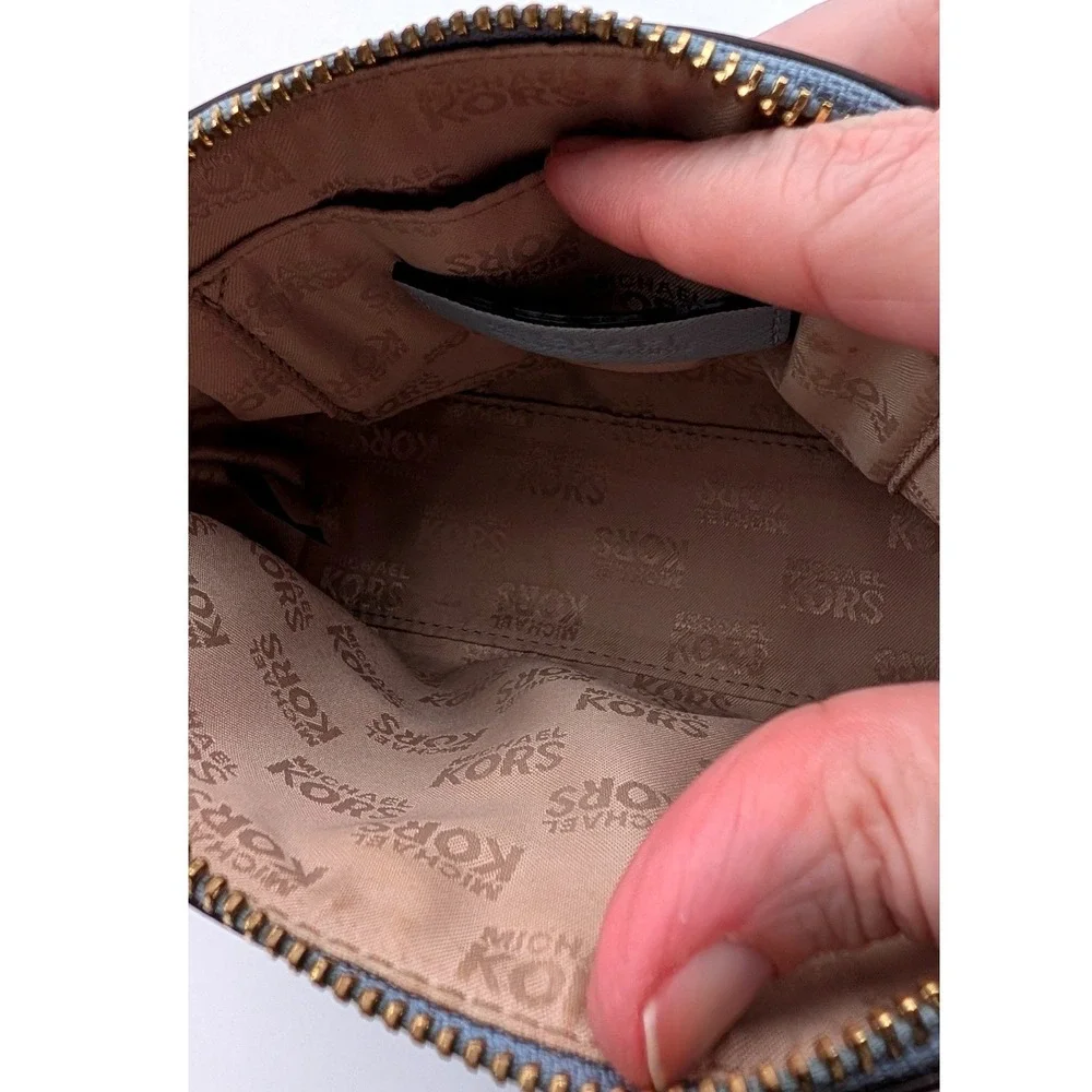Michael Kors Cindy Travel Pouch Saffiano Leather Dome Cosmetic Bag Light Blue